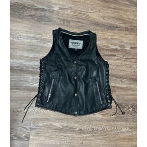 Unik black leather lace up motorcycle vest M gun pockets